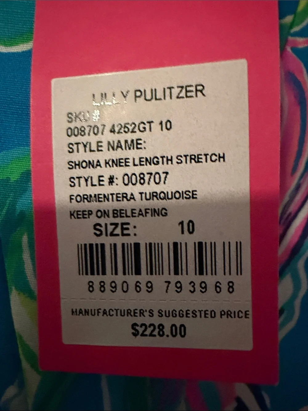 Lilly Pulitzer Turquoise Floral Midi Dress with Pink & Lime Leaves - Picture 5 of 5
